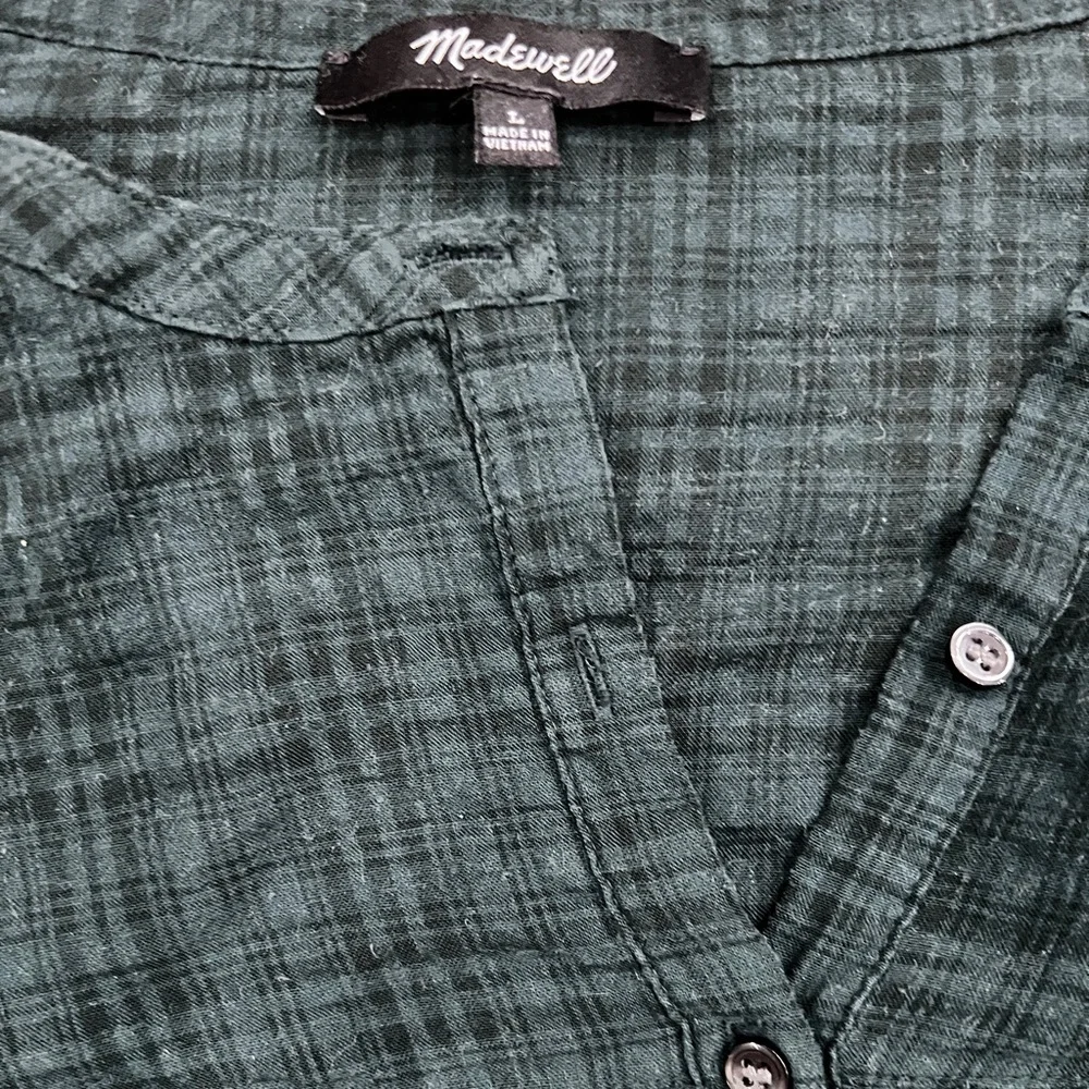 🌿 Madewell Plaid Balloon-Sleeve Peasant Top — Women’s Large - Picture 4 of 4